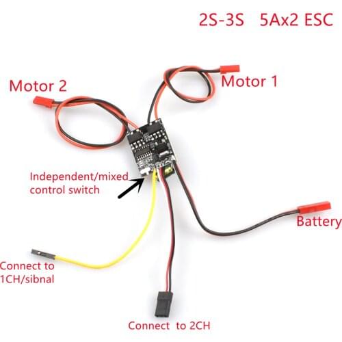 Dual Way Bidirectional Brushed Esc 2s-3s Lipo 5a Esc Speed Control For Rc Model Boat/tank 130 180 Brushed Motor Spare Parts