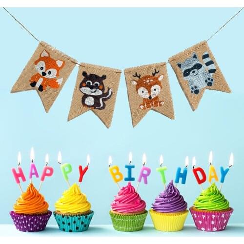 Jungle Animal banner Pennant Woodland Fox Squirrel Deer Raccoon Garland Bunting for Baby Shower Kids Birthday Party Decorations