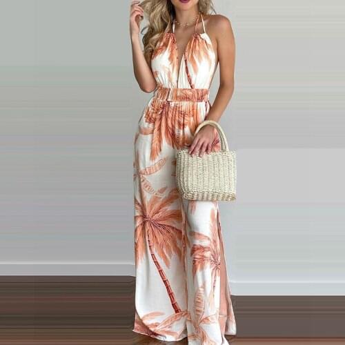 Elegant Women Backless Jumpsuits Vintage Wide Leg Pants Female Rompers Bandage Jumpsuits Plus Size Playsuit Casual Overalls