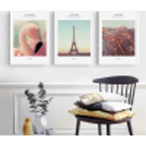 HAOCHU Pink Swan Animal Eiffel Tower Canvas Painting For Living Room Home Decor Painting Print Poster Simple Nordic Wall Picture