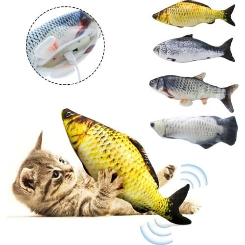 2021 Cat Toy 30cm Electric Cat Toy Wagging Fish Shape Pet Chewing Automatic Jump Toy Kitten Interactive Rechargeable USB Toy