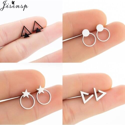 Jisensp Fashion Punk Triangle Ear Studs Gold Black Color Stainless Steel Women Men Geometric Round Star Stud Earring Jewelry Gif