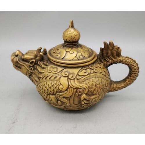 China brass dragon teapot crafts statue