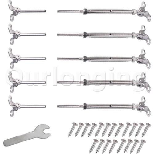 Cable Railing Kits Threaded Swage Stud Tensioners and Ends 180 Degree Adjustable Fit 1/8" Wire Rope For Stair Posts Balusters