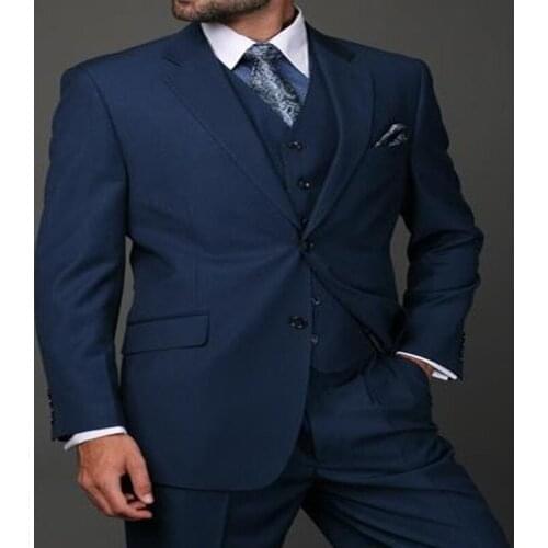 Navy Notch Lapel Wedding Suits For Men Slim Fit Mens Business Casual V Neck Vest Costume Formal Terno Masculino Clothing