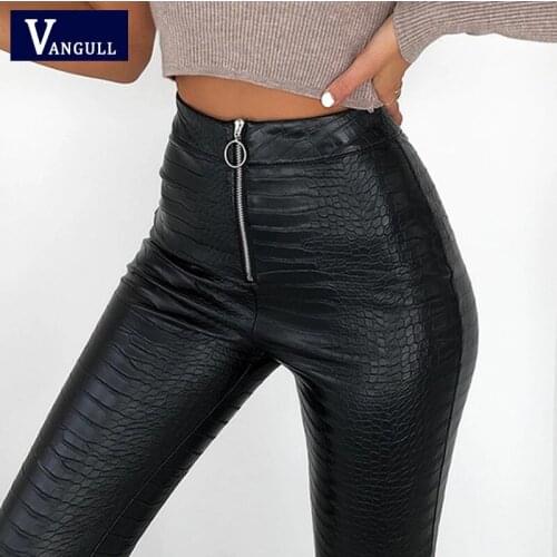 Vangull Pu High Waist Faux Leather Black Straight Pencil Pants Women leggings Skinny Office Ladies Trousers Casual Slim Pant