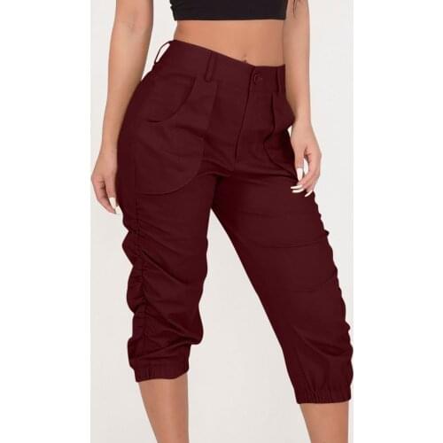 Summer Woman Pants Casual Cropped Trousers Capris Harem Pants Beam Foot Pants Pocket Fashion Loose Cargo Pants Mujer 2021 3
