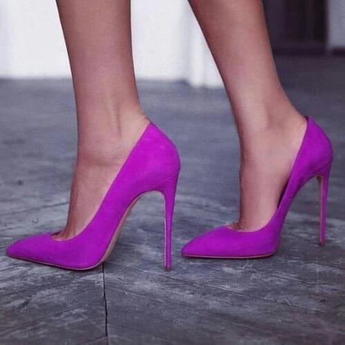 Hot Selling Purple Suede Womens Heels Shoes Pointed Toe Slip-on Stiletto High Heels Pumps Women Shoes Customized