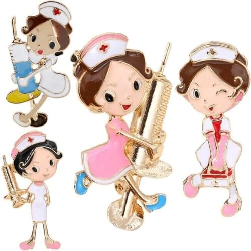 10pcs/lot Fashion Jewelry lovely cartoon nurse pattern doctor hospital brooches Creative syringe work box badges pins gifts