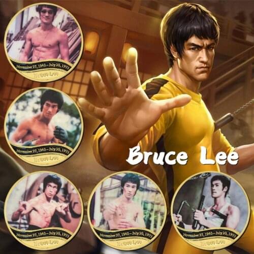 Bruce Lee Gold Plated Coin Kungfu Super Star gold Coins for Birthday Gifts Chinese Dragon Metal Challenge Coin Collection