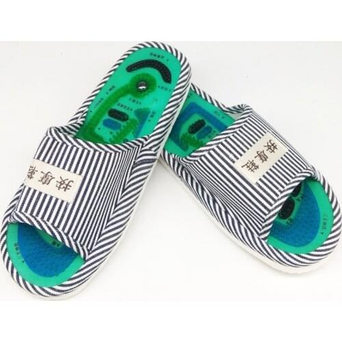 Mens Summer Flat Sandals Indoor Warm Health Home Slippers Blue Striped Massage Slippers Male flip flops Men Slides House Shoes