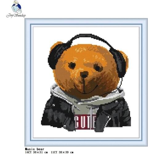 Music bear cross stitch kit cartoon pattern 14ct 11ct count print canvas cross stitch full set DIY handmade sewing set crafts