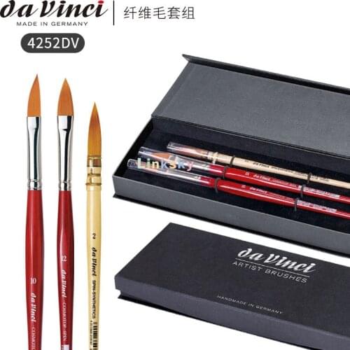 Da Vinci Brushes 4252DV Watercolor Brush Set, Quill Size 2, Slant Size 10, Oval Size 12, Black, 3 Each, Gift Set in box