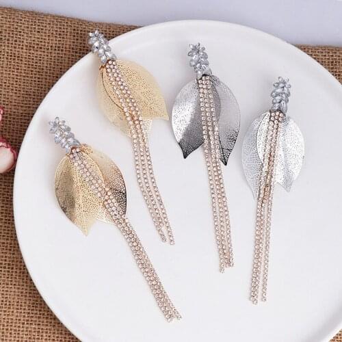 2020 New Trendy Transparent Crystal Claw Chain Tassel Earrings for Women Leaf-shaped Dangle Earrings Female Jewellery