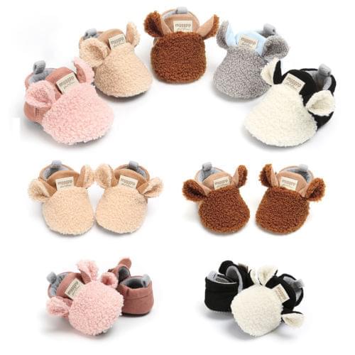 Adorable Infant Slippers Baby Boy Girls Knit Crawling Shoes Cute Cartoon Ear Anti-slip Baby Prewalker Trainers Fur Shoes