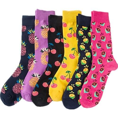 Autumn Middle Tube Socks Personalized Mens and Womens Ankle Cotton Socks Fashion Print Pattern Socks Cute Cartoon Fruit Series