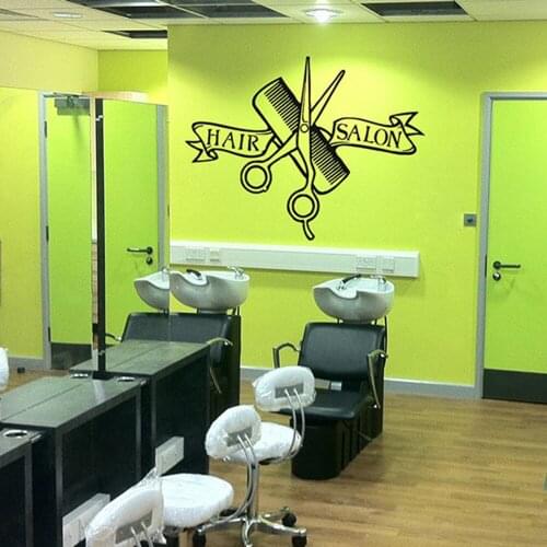 Hairdresser comb scissors hair salon studio wall stickers mark Removable Vinyl salon beauty decors glass wall decal sticker G149