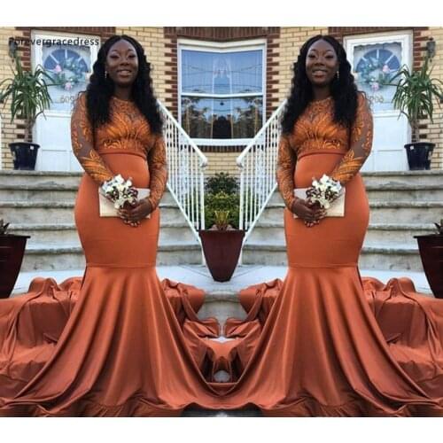 South African Black Girls Prom Dresses 2019 Mermaid Long Sleeves Holidays Graduation Wear Party Gowns Plus Size Custom Made