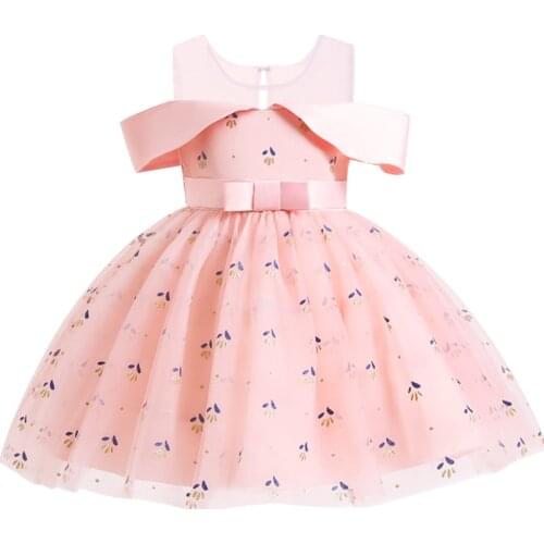 Girls' one-shoulder dress, net yarn flower tutu skirt, small and medium-sized girls birthday party dress dress