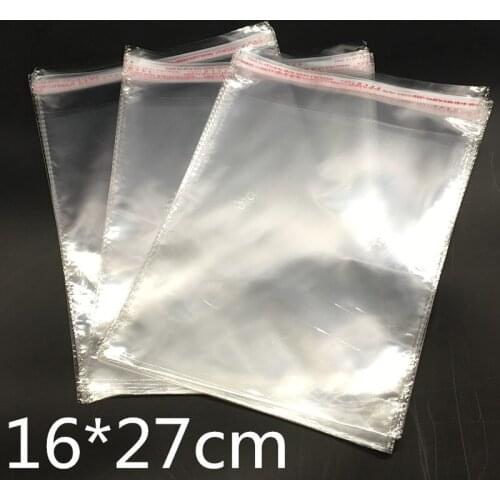 100 Pcs Clear Self Adhesive Seal Plastic Bags Transparent Opp Packing Bags 16x27cm