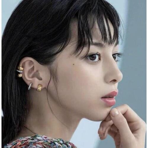 Rongho Vintage Crystal Geometric Rhombus Ear Clip for Women Punk Jewelry Metal Circle Clip Earrings Femme Brincos