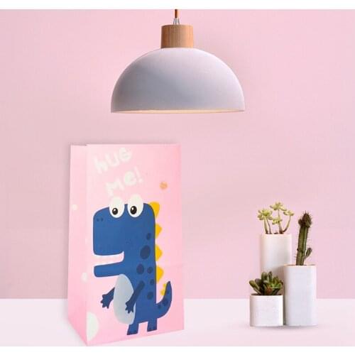 10pcs 13*8*24 Christmas Kraft Paper Bag Xmas Set Cute Dinosaur Gift Paper Bag Sticker Candy Food Fruit Cookies Packing Paper Bag