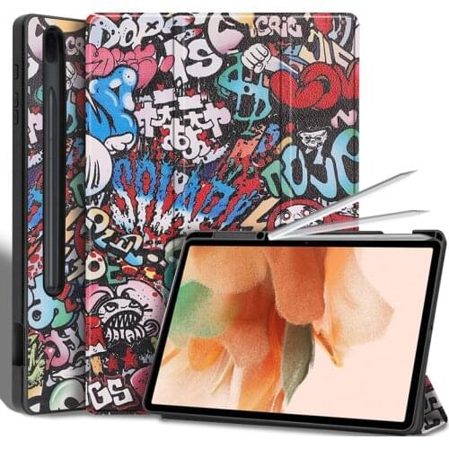 With Pencil holder For NEW Samsung Galaxy Tab S7 FE LTE 12.4" case for Samsung Tab S7FE Case SM-T730 T736 PU Leather Auto Sleep
