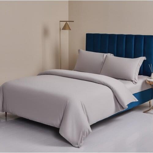 Grey Queen King Family Duvet Cover Set Brushed Cotton Soft Solid Color 4Pcs Bedding Set with Bedsheet 2 Pillowcases Breathable