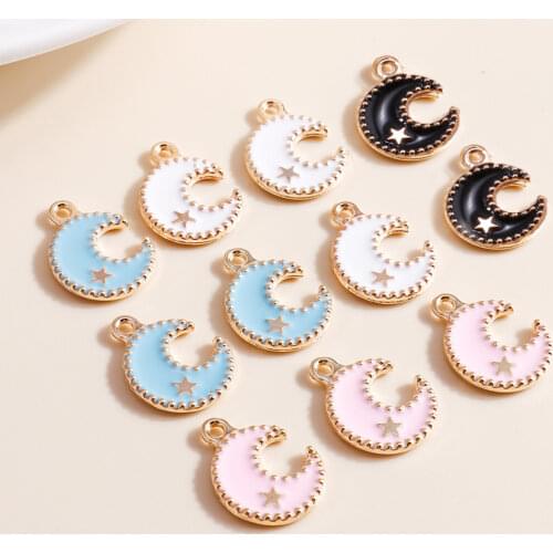 10pcs 12*17mm 3 Color Cartoon Crescent Moon Charms for Jewelry Making Enamel Charms DIY Pendants Earrings Necklaces Accessories