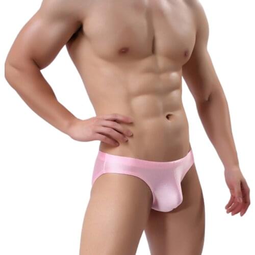 Big Penis Pouch Underwear Men Briefs Shorts Mens Shiny Bikinis Low Waist Nylon Seamless Panties Push Up Buttocks Underpants Pink