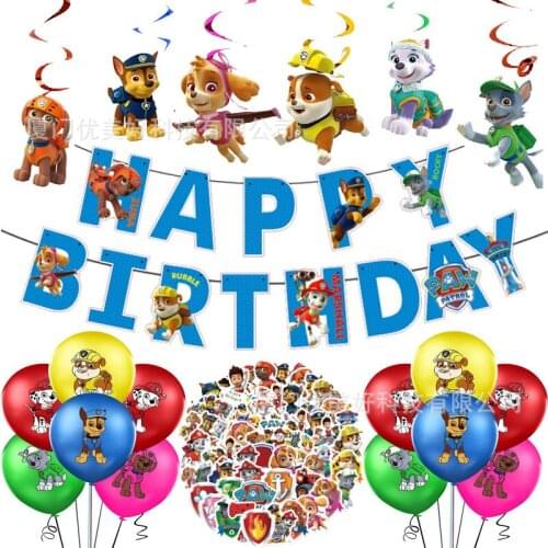 Paw Patrol Birthday Decoration Patrol Flag Pull Balloon Cake Card Marshall Skye Chase Theme Party Supplies Children Toys Sticker