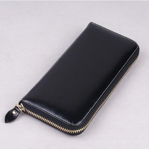 Genuine leather vintage unisex zipper long purse handmade wallet card holder