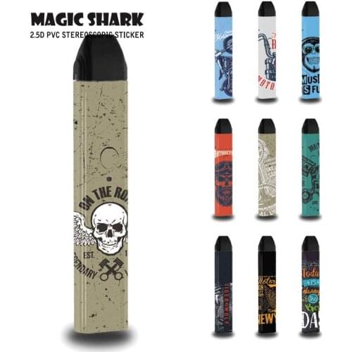 Magic Shark Fashion Motorcycle Music is Fun Tiger Wolf Skull PVC Case Sticker Wrap Film Skin for Uwell Caliburn