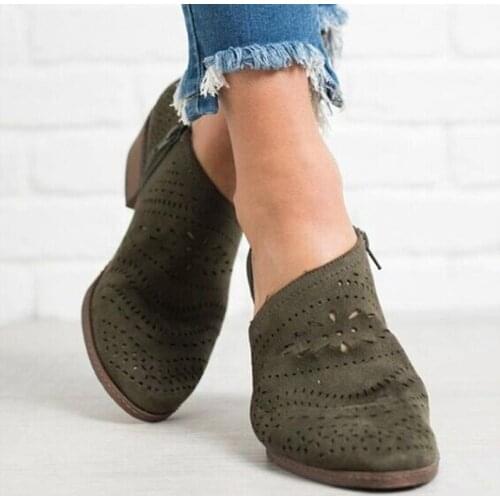 Retro Women Plus Size Autumn Shoes Shallow Hollow Zipper Fashion PU Fermale Casual Shoes Low Heel