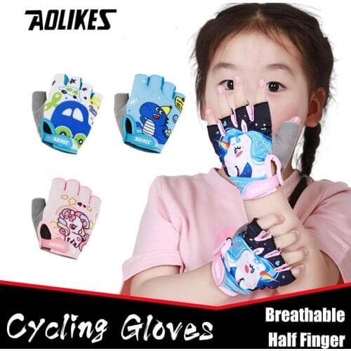 1 Pair Child Cycling Gloves Kids Half Finger Bicycle Gloves Outdoor Sports Children Boy Girls Breathable Gloves Riding Equipment