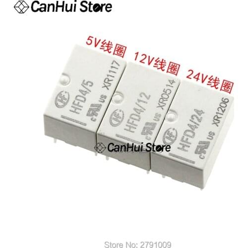 1Pcs HongFa signal relay HFD4/5 HFD4/12 HFD4/24 5V,12V,24V 2A 8-pin two group conversion DIP