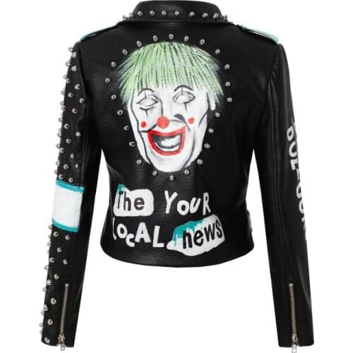 3XL Trendy Spring and Autumn New Leather Jackets Female Punk Style Lapel Womens pu Motorcycle Clothing Rivet Short Jacket y938