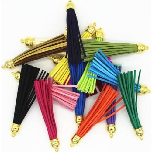 50pcs 85mm Suede Leather Tassel Fiber Fringe Tassel with Silver Caps DIY Handmade Jewelry Bracelet Accessories