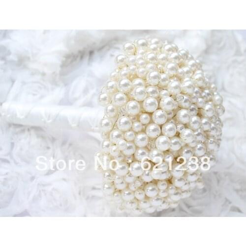 7 inch White pearl crystal bouquets / DIY creative bride holding flowers / wedding flowers, handmade