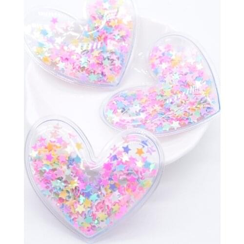 8Pcs/lot 50*45mm Transparent PVC Filling Colorful Sequin Heart Applique for DIY Crafts Headdress Hair Clips Decor Patches C24