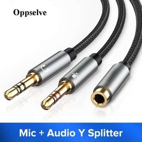 Oppselve Headphone Adapter Earphone Splitter 3.5mm Female to 2 Male 3.5mm Mic Audio Y Splitter Cable Audio Extension Wire Cold