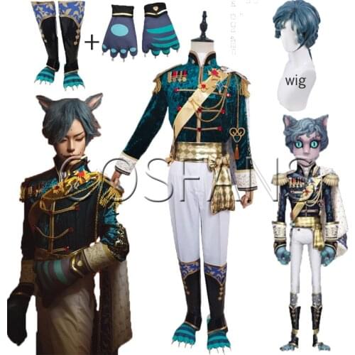 Anime! Identity V Naib Subedar Cosplay Costume New Skin Cheshire Cat Costumes Cats Paw Uniforms Halloween Cosplay Wig and shoes