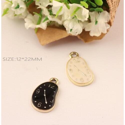 Free Shipping Art Clock Pendant Charms 12*22MM Gold Tone Plated Oil Drop DIY Jewelry Findings Metal Enamel Bracelet Charm Decor