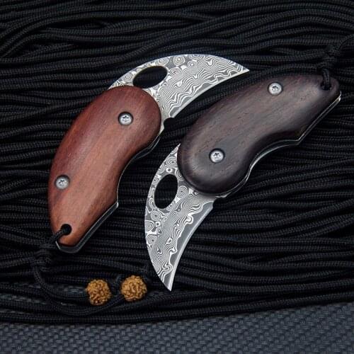 Black sandalwood Damascus Knife High Hardness Mini Folding Knife pocket Knife Gift Collecting Knifes edc tool