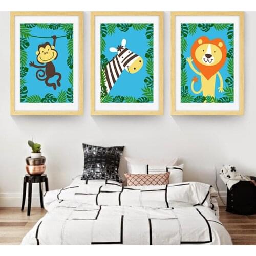 HAOCHU Children 's room decoration painting cartoon animal zebra lion giraffe monkey creative kindergarten posters