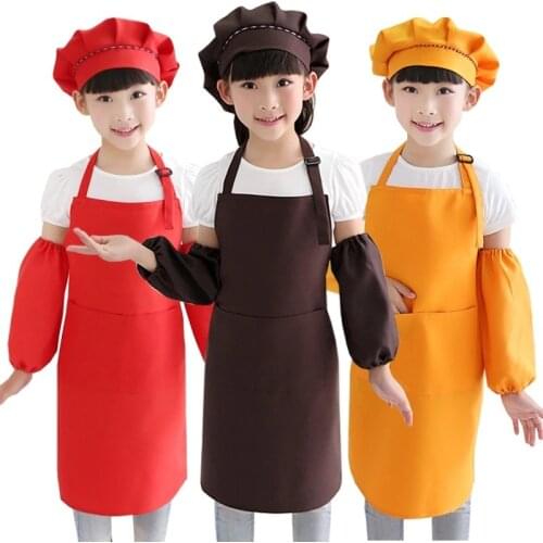 Baby Kids Apron Chef Hat Set Children Kitchen Cooking Baking Wear Children Cooking Play Kitchen Costume Role Play For Age 3-13