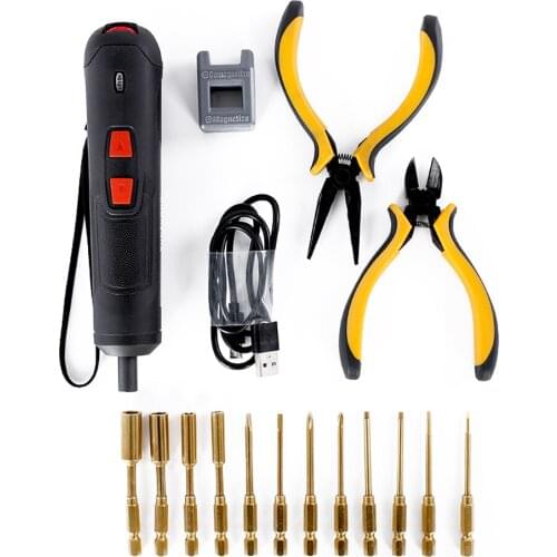 Two-way Electric Screwdriver With 12Pcs Drill Bits Six Gear Adjustable Torque Rechargeable Micro Usb Electric Screw Driver Set