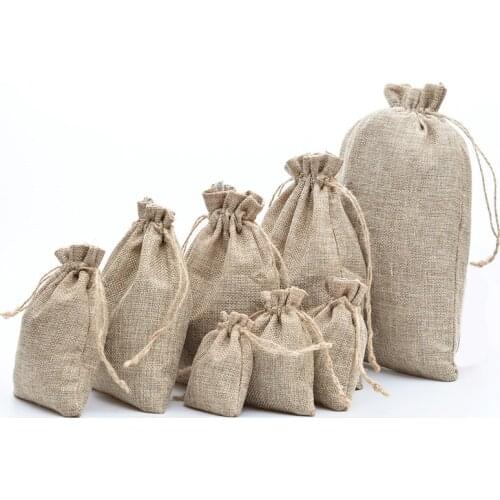 10pcs/lot Jute Linen Drawstring Bag Gift Bag Diy Handmade Bag Pack Christmas Party Wedding Jewelry Pouch