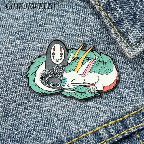 No Face Man Enamel Pin White Dragon Lapel Pins Japanese Anime Brooches Cartoon Badges Fluorescence Glow in dark Children Jewelry