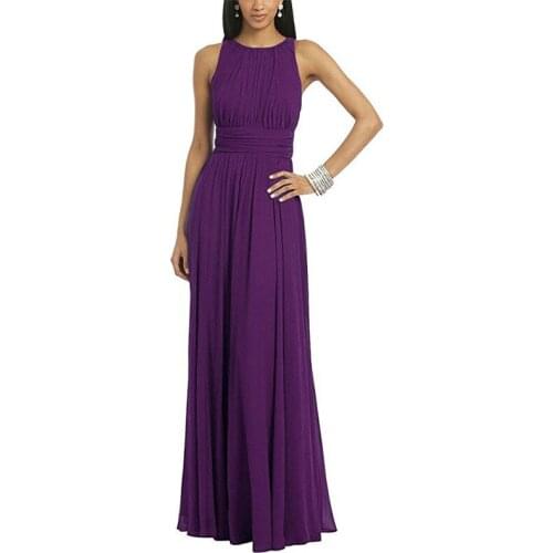 Purple Bridesmaid Dresses O-neck Sleeveless Floor Length Pleats Chiffon Burgundy Champagne Coral Bride Maid Of Honor Dresses